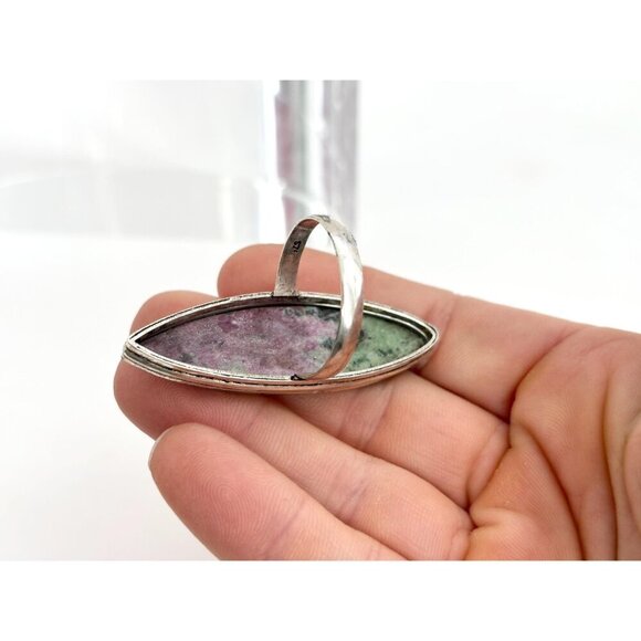 XL Natural Ruby Zoisite Cabochon Gemstone Milgrain Vintage Ring - sz 12.5 - Picture 7 of 10